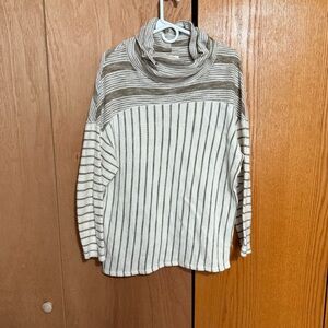 Umgee Cream and Brown Striped Turtleneck Sweater